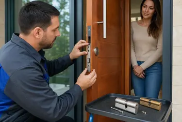 Chaveiro substituindo uma fechadura em uma porta em Mesquita.